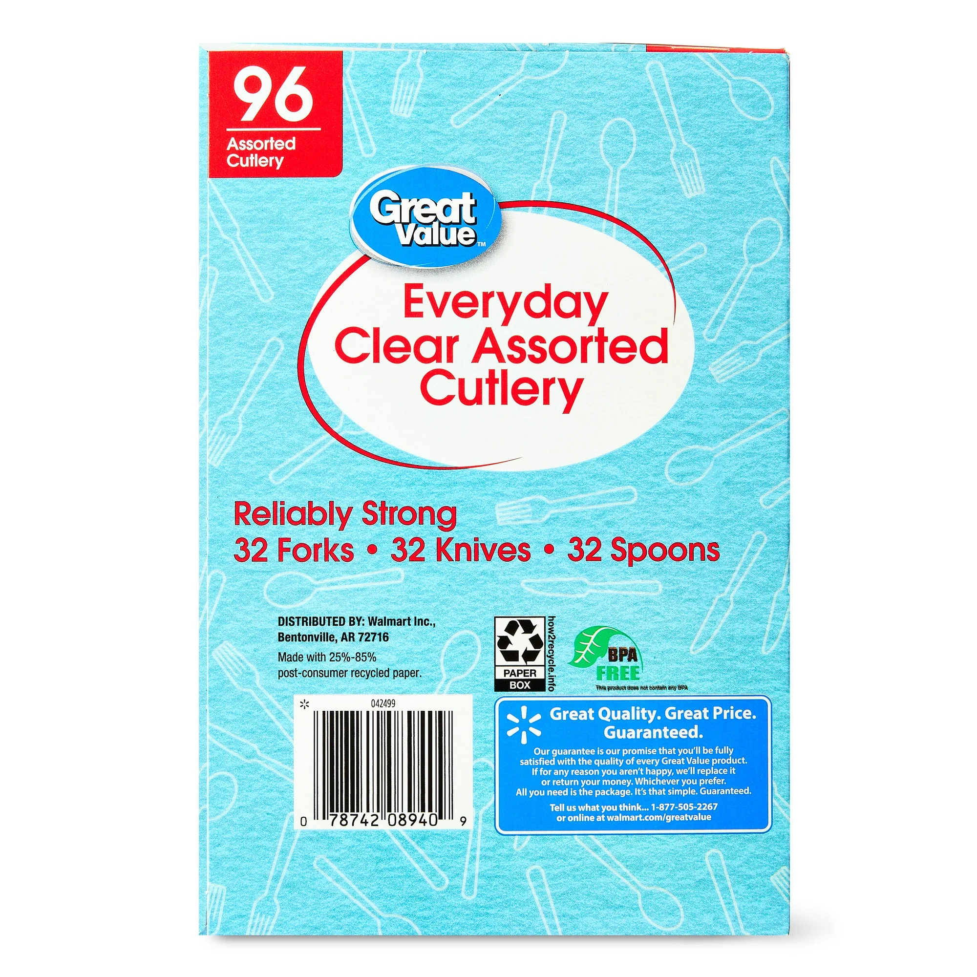 Great Value Plastic Everyday Clear Assorted Cutlery, 96 Count includes 32F/32S/32K - Image 3