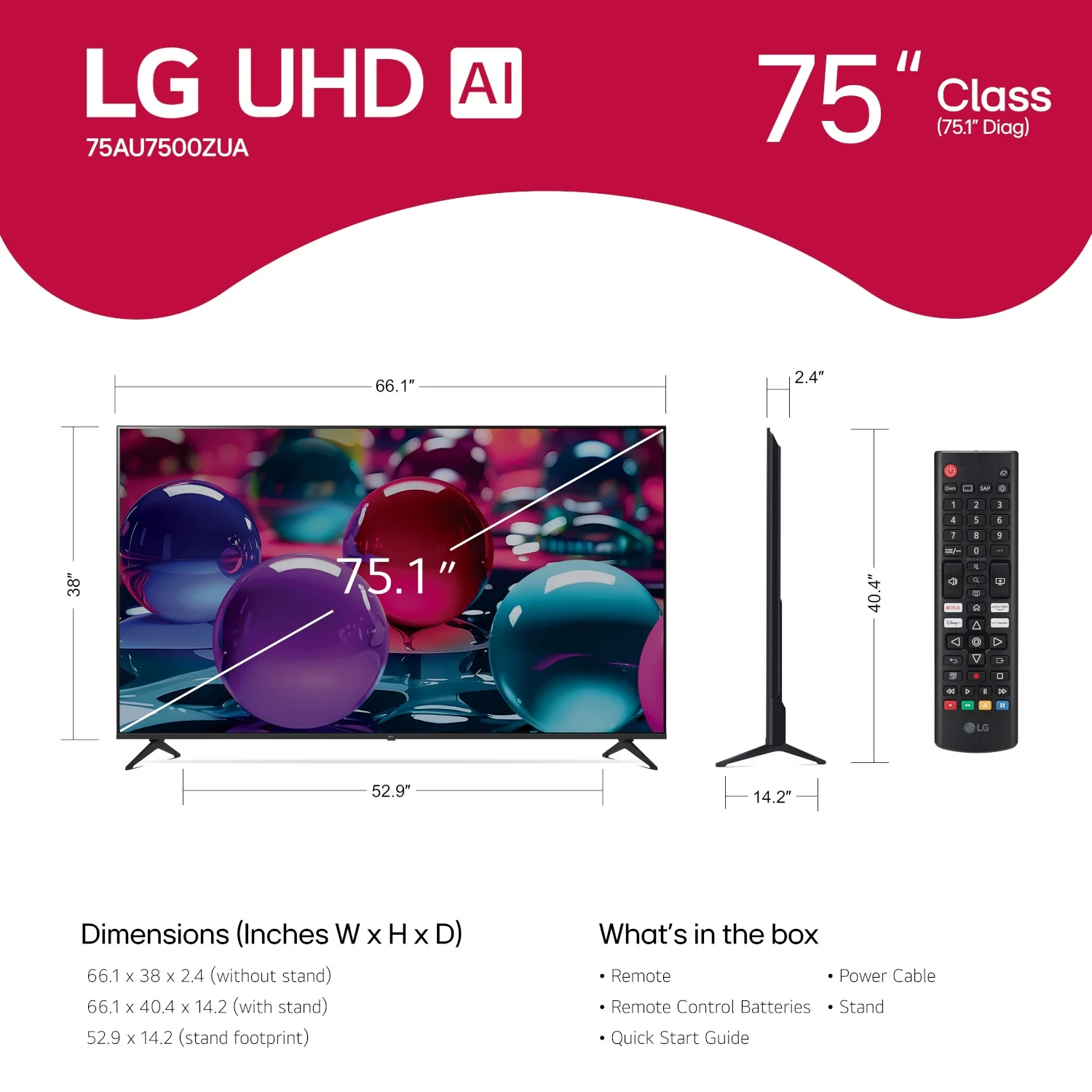 LG 75" 4K UHD UA75 AI Smart TV, 75UA7500 - Image 3
