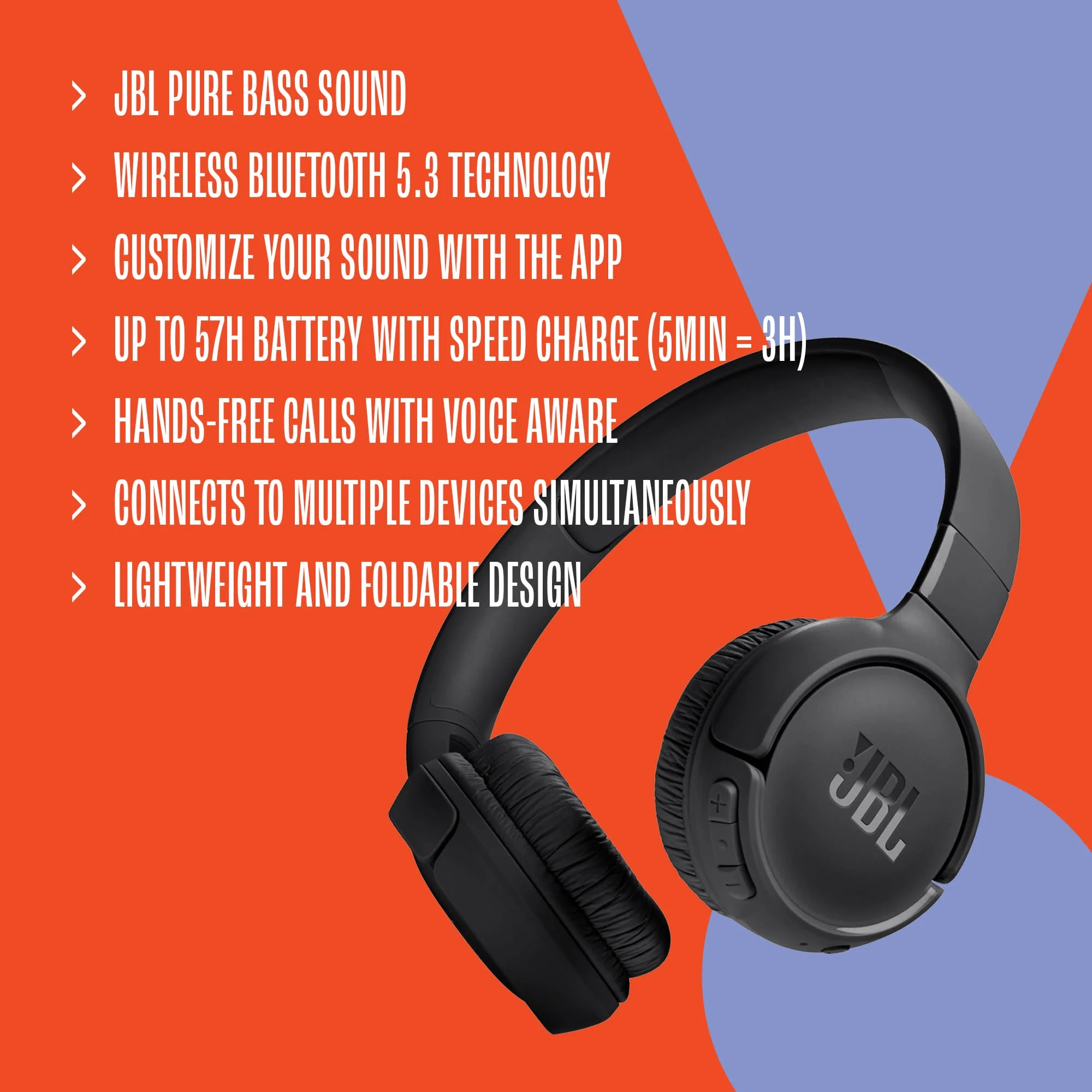 JBL Tune 520BT - Wireless on-ear headphones - Immerse in JBL Pure Bass sound wherever you go. - Blue - Image 3